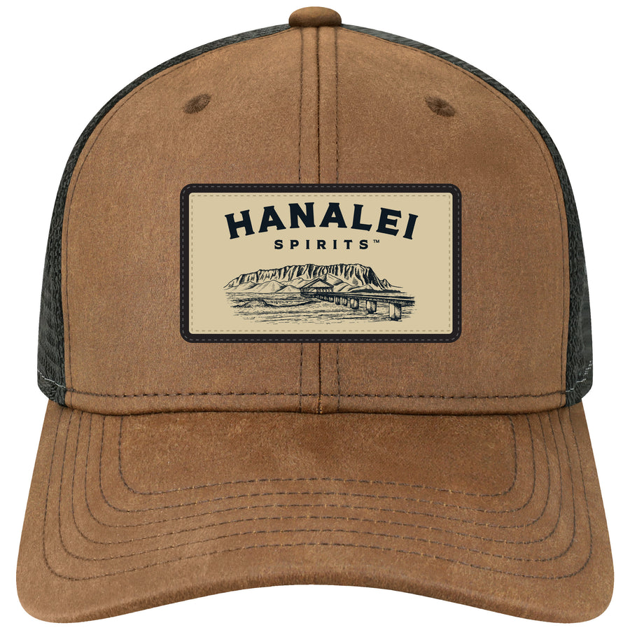 Island Vibe Brown Oil Cloth w/ Hanalei Spirits Leather Patch Trucker Hat
